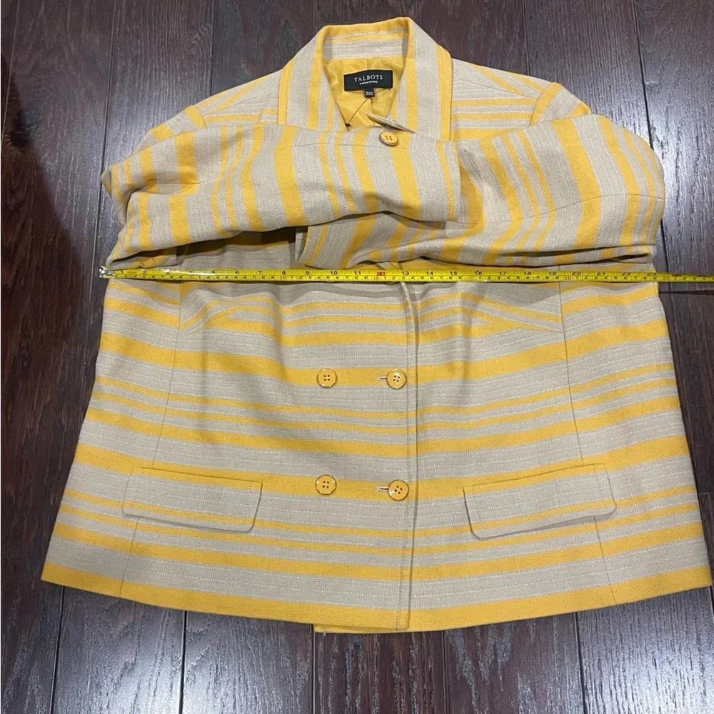 Talbots Women Career Striped Buttoned Blazer Mustard Taupe Size 16 Petite NEW